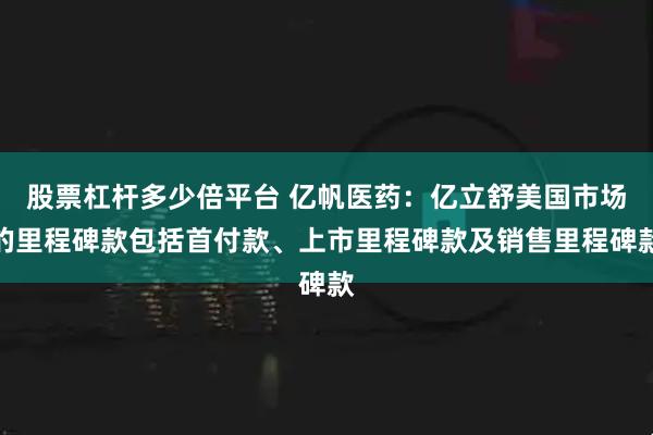 股票杠杆多少倍平台 亿帆医药：亿立舒美国市场的里程碑款包括首付款、上市里程碑款及销售里程碑款