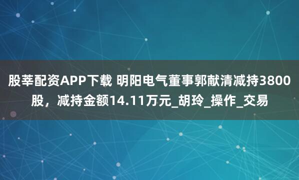 股莘配资APP下载 明阳电气董事郭献清减持3800股，减持金额14.11万元_胡玲_操作_交易